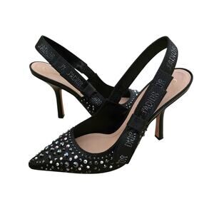 Christian Dior Slingback Black Leather Jadior High Heels Pointed Toe IT 38 8